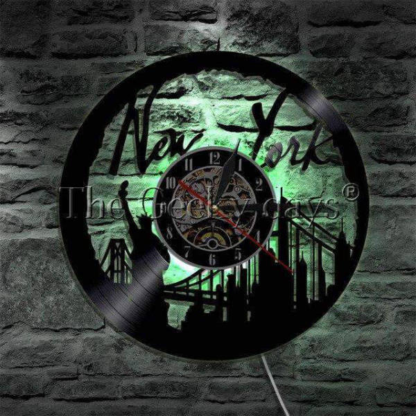 Väggklocka New York design vinylskiva
