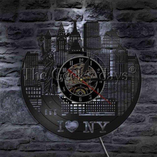 Vinyl väggklocka med NYC skyline
