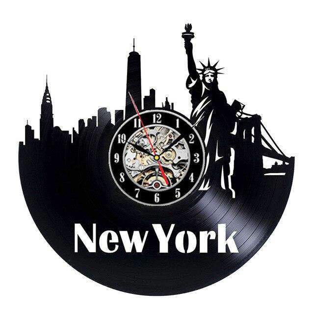 Svart vinyl väggklocka New York tema