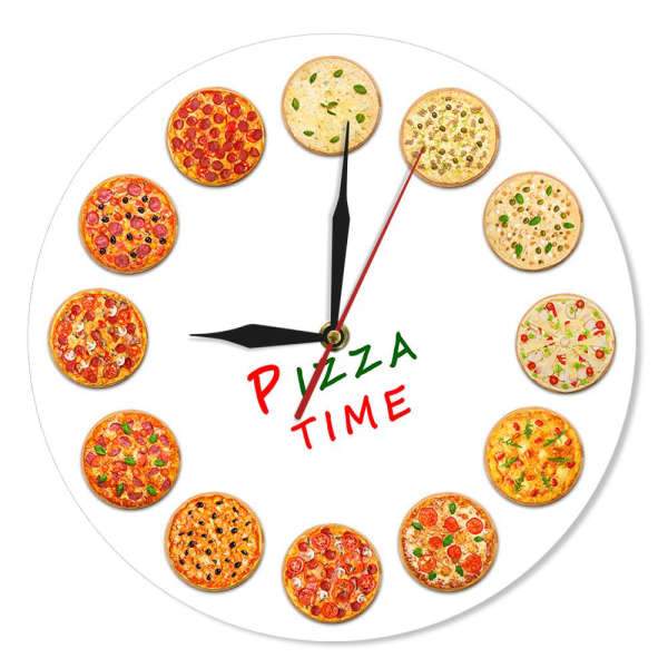 Rolig väggklocka för köket Pizza Time