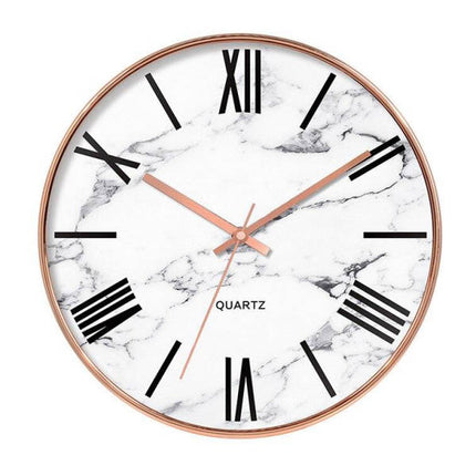 Väggklocka marmor med roséguld ram