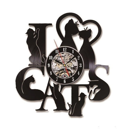 Svart väggklocka med kattmotiv design