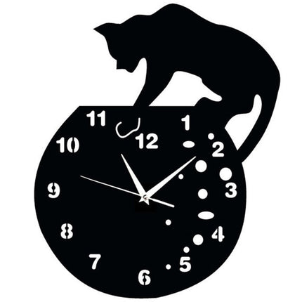 Väggklocka med katt och fiskar motiv